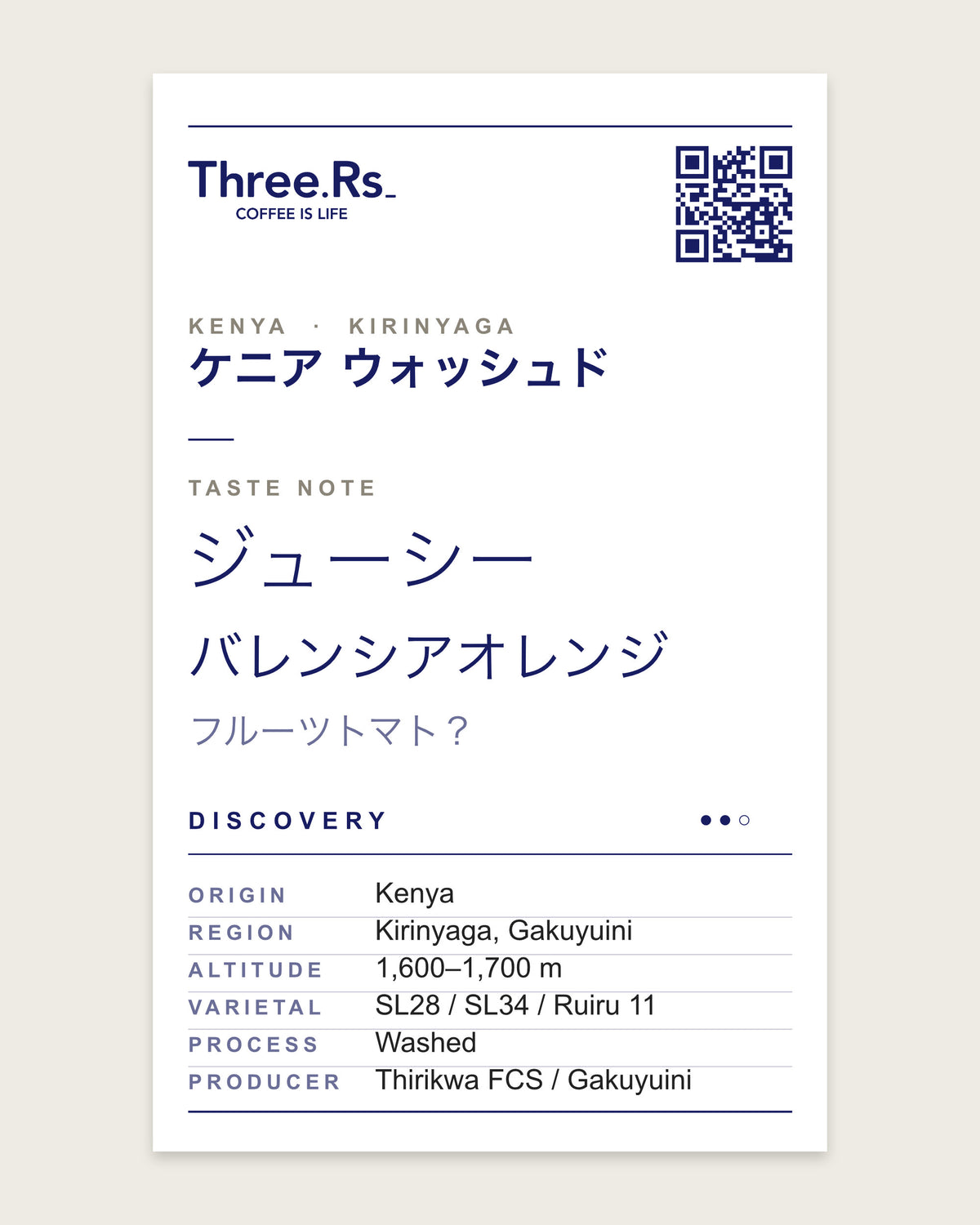 【オレンジと、熟れたトマトの甘み】ケニア キリニャガ ウォッシュド AA